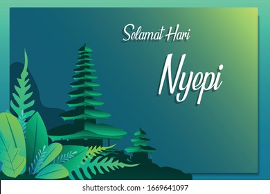 Bali Silent Day and Hindu New Year Vector Illustration, Bali Temple Poster and Banner, Happy Nyepi Day