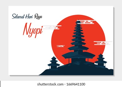 Bali Silent Day and Hindu New Year Vector Illustration, Bali Temple Poster and Banner, Happy Nyepi Day