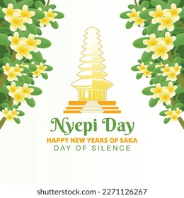 Bali Silent Day and Hindu New Year Vector Illustration, Bali Temple Poster and Banner, Happy Nyepi Day