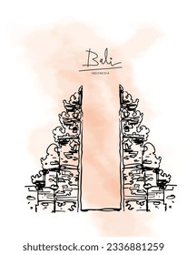 Bali of sketch hand draw for art print. balinese of ink drawing. Ubud Indonesia of water color for art print.