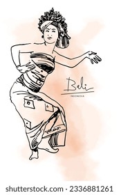 Bali of sketch hand draw for art print. balinese of ink drawing. Ubud Indonesia of water color for art print.