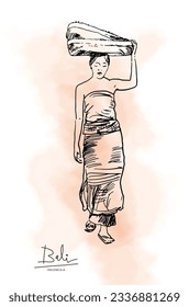 Bali of sketch hand draw for art print. balinese of ink drawing. Ubud Indonesia of water color for art print.