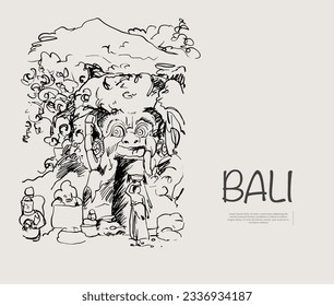 Bali of sketch ink drawing for poster, banner promotion. poster tourism. Balinese traditional of vintage ink drawing. Bali vintage of sketch painting