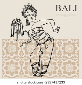 Bali of sketch pattern dancer for art print, poster, artwork paper, banner tourism, post card, greating card, name card, cover book. Bali dancer pattern art work.
