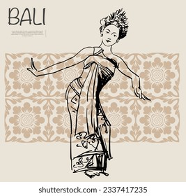 Bali der Sketch Muster Tänzer für Kunstdruck, Poster, Kunstpapier, Bannertourismus, Postkarte, Giftkarte, Namenskarte, Cover-Buch. Bali-Tänzer Musterkunst.