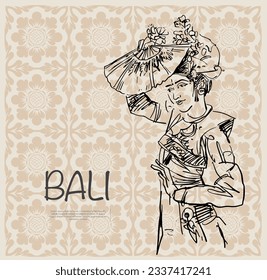 Bali of sketch pattern dancer for art print, poster, artwork paper, banner tourism, post card, greating card, name card, cover book. Bali dancer pattern art work.