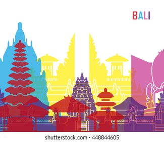 Bali skyline pop in editable vector file