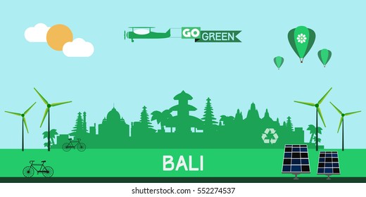 Bali skyline silhouette vector design, green city concept