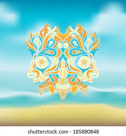 Bali spirit mask on a blurred landscape background vector illustration