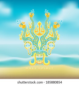 Bali spirit mask on a blurred landscape background vector illustration