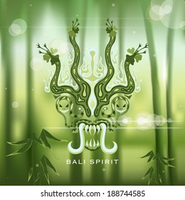 Bali spirit mask over a blurred tropical bamboo forest background vector illustration