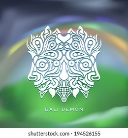 Bali spirit mask over a blurred mountain rainbow background vector illustration