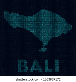 Bali tech map. Island symbol in digital style. Cyber map of Bali with island name. Creative vector illustration.