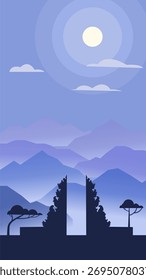 Ilustración plana del paisaje del templo de Bali