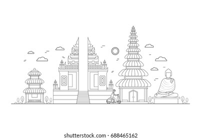 Bali Thin Line Art Building On Stock Vector (Royalty Free) 688465162 ...