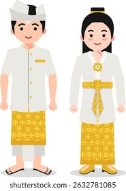 Bali Traditional Clothes - Indonesian Culture Flat Cartoon Illustration