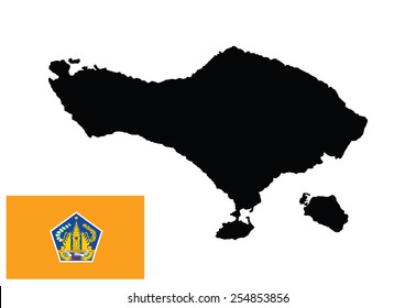 Bali vector map silhouette , isolated on white background. High detailed illustration. Coat of arms of Bali, Indonesia. Flag of Bali vector.