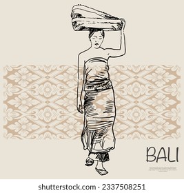 Bali vintage pattern of illustration ink sketch for art print, postcard, banner tourism. Bali poster of ink drawing art work. welcome to Bali greeting card