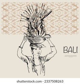 Bali vintage pattern of illustration ink sketch for art print, postcard, banner tourism. Bali poster of ink drawing art work. welcome to Bali greeting card