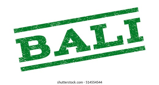 Bali watermark stamp. Text caption between parallel lines with grunge design style. Rubber seal stamp with scratched texture. Vector green color ink imprint on a white background.