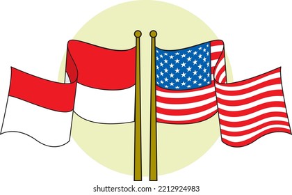 BALIGE,INDONESIA-10 12 2022: INDONESIAN FLAG WITH ANOTHER COUNTRY FLAG