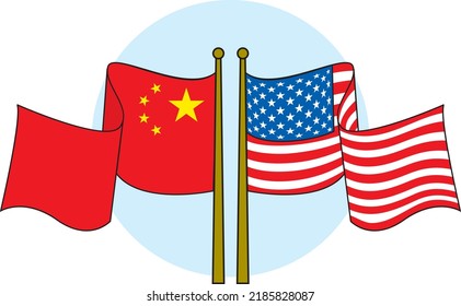 Balige,toba,north Sumatera,indonesia - August 03 2022: China And United States Flag Vector Illustration