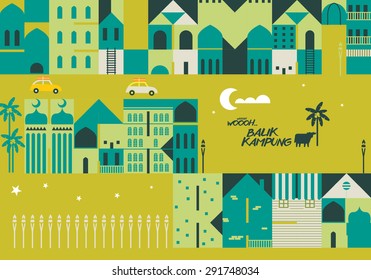 Balik Kampung means Journey back to home during festive season in Malay language/ Festive/ celebration/ Islamic new year design background. Ramadan Kareem literally means celebration day