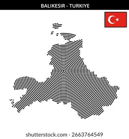Balikesir highlighted on a creative concentric map design