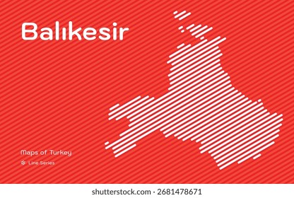 Mapa de província de Balikesir com vetor de padrão de linha diagonal vermelha
