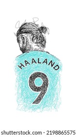 Balikpapan, Indonesia - September 6 2022: Erling Haaland Football Player With Scribble Art