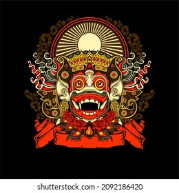 balinese barong illustration with awesome background