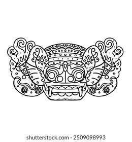 Máscara de Barong Balinês, ilustração desenhada à mão