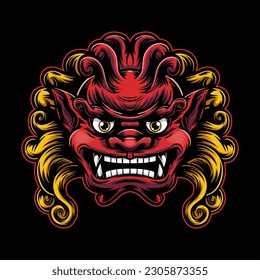 balinese barong mask isolated on black