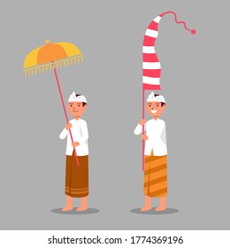 Balinese boy on hindu ritual parade to the beach to perform  purification ceremony. Suitable for hinduism theme.