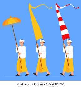 Balinese boy on hindu ritual parade to the beach to perform purification ceremony. Suitable for hinduism theme.