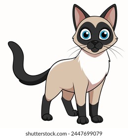 Balinese cat vector illustration isolated on white background in cartoon style.