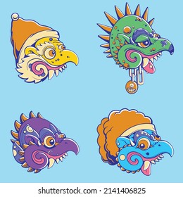 balinese colorfull paksi vector set 