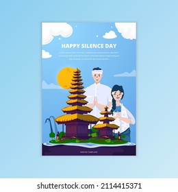 Balinese couple for Nyepi or silent day greetings on poster template