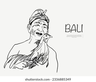balinese dancer of sketch for poster, postcard, art print, banner tourism. Bali of ink drawing for background water colour. Barong Bali of painting ink hand draw.