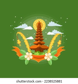 Balinese greeting happy Galungan Kuningan ceremony days vector illustration.use for greeting card, poster, banner, web, social media, print, book illustration