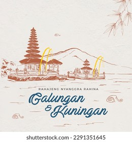 Balinese Holiday Festive Celebration Retro Temple Illustration 