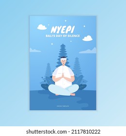 Balinese man for happy Nyepi or Bali's day of silence poster illustration design