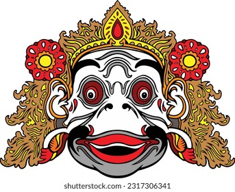 Balinese mask design isolated in black background for tattoo and tshirt or logo