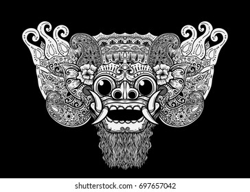 Balinese mask hand drawing Bali Indonesia black background