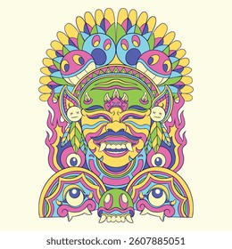 Balinese mask tattoo design vector illustration