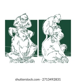 Macaco balinês esboço vetor linha arte 