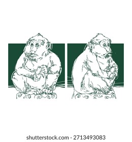 Arte de línea de Vector de boceto de mono balinés 