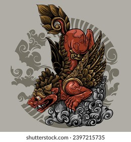 The Balinese mythological lion is red, has wings and golden fur