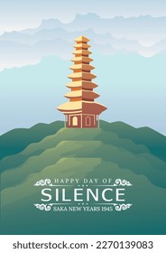 Balinese Nyepi Day And Hindu New Year Vector Illustration suitable for Banners and Poster Templates, Indonesian Nyepi Day, Silent Day, Silhouette and Hindu Statue Templates