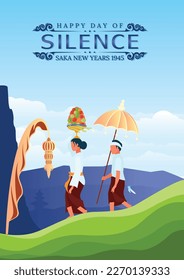 Balinese Nyepi Day And Hindu New Year Vector Illustration suitable for Banners and Poster Templates, Indonesian Nyepi Day, Silent Day, Silhouette and Hindu Statue Templates